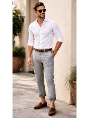 Ted Baker London Gray Tapered Cropped Dress Pants Slim Fit Cuffed Designer 33R